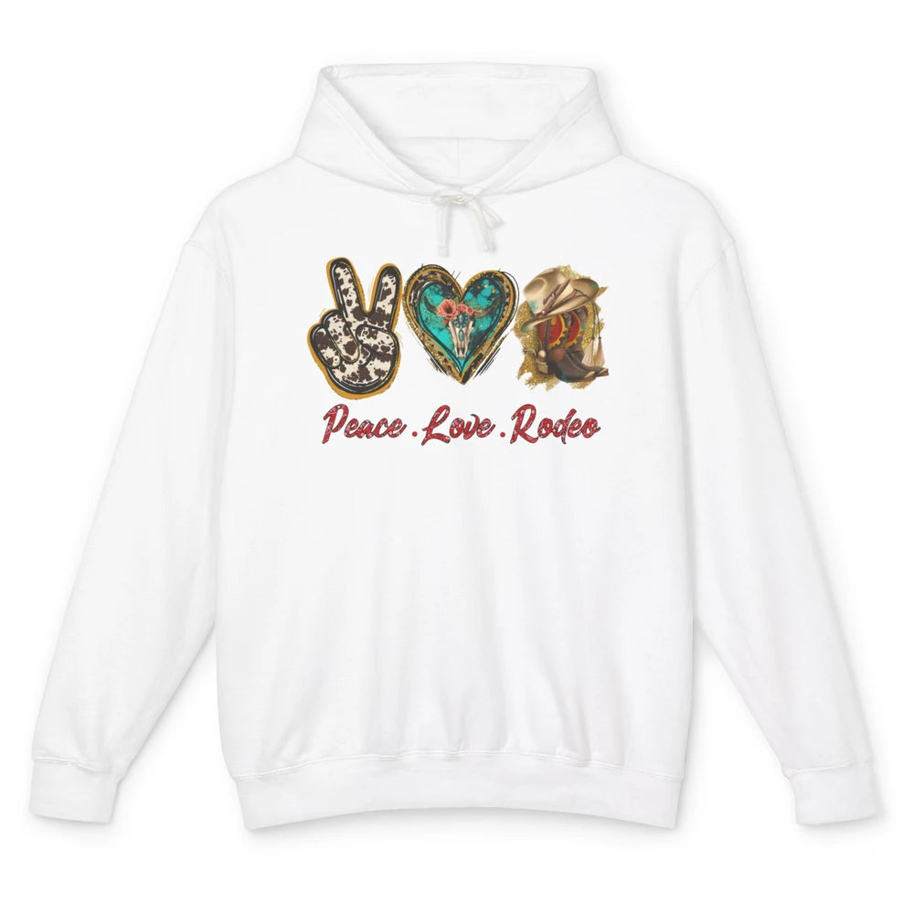Retro Peace Love Rodeo Cowboy Boots Western Country Cowgirl Unisex Lightweight Hoodie