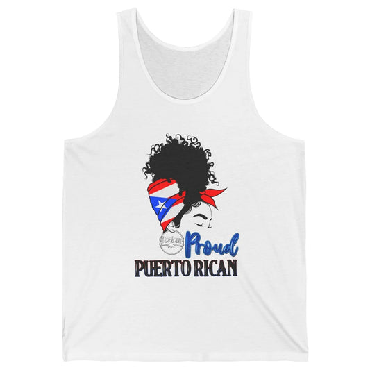 Proud Puerto Rican Afro Messy Bun Women Puerto Rico Flag Unisex Jersey Tank