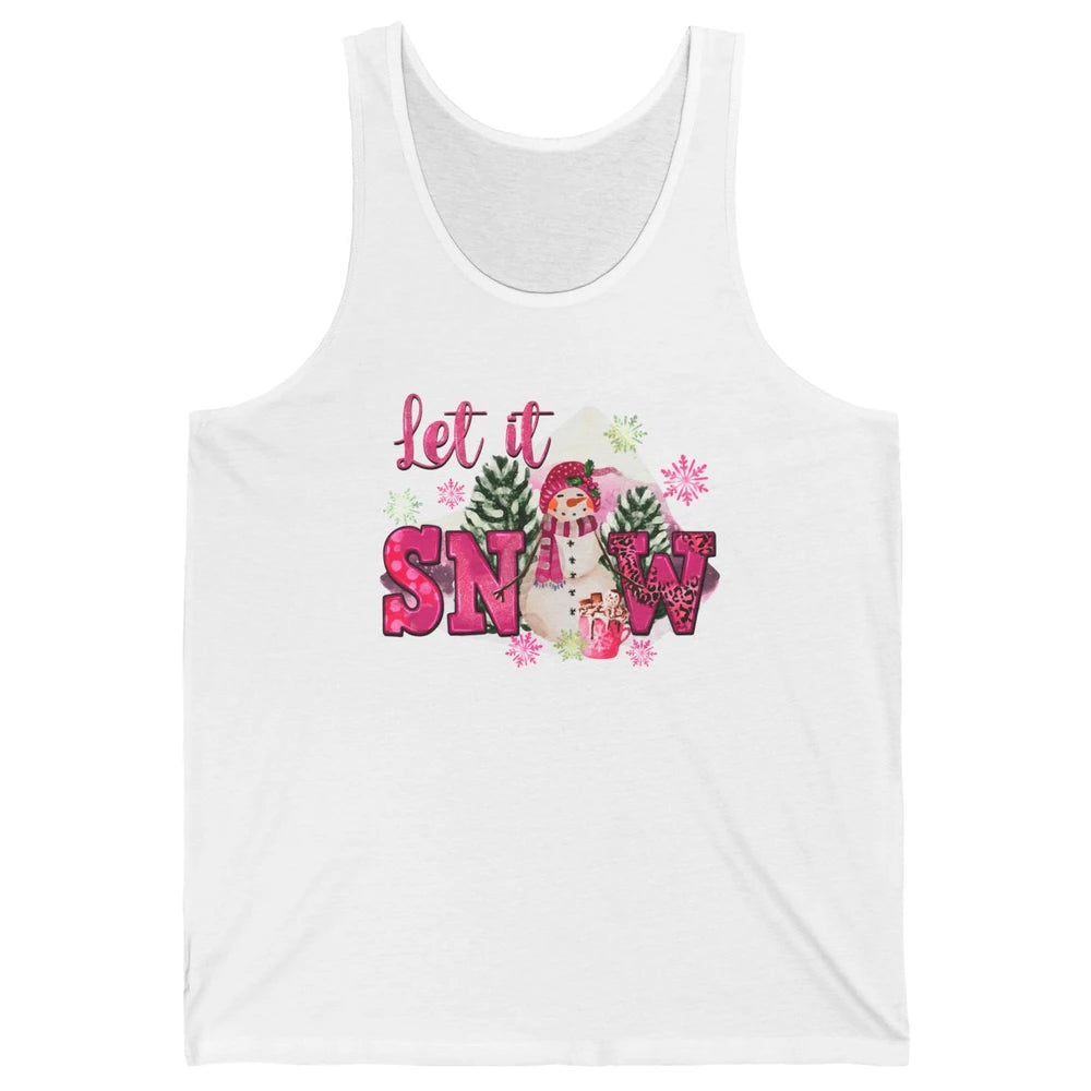 Retro Pink Christmas Snowman Let It Snow Winter Cozy Season Unisex Jersey Tank