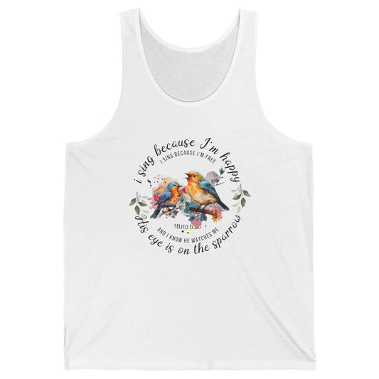 Christian Birds His Eyes Are On The Sparrow Bible Hand Drawn Unisex Jersey Tank