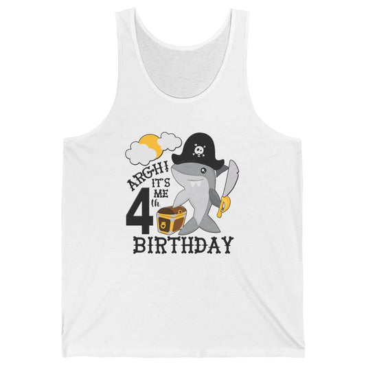 Pirate Shark 4th Birthday Party 4th Birthday Boy Girl Gift Unisex Jersey Tank