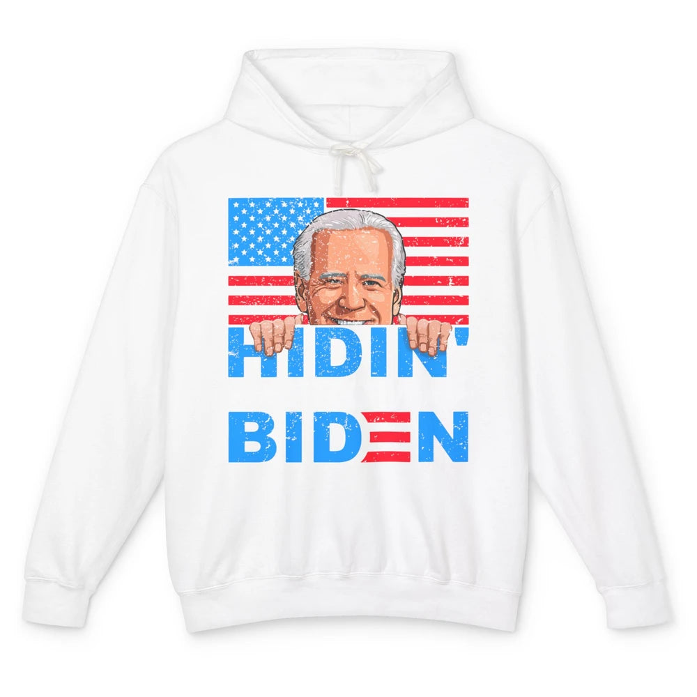 Retro Funny Joe Biden Hiding From Biden Anti Liberal US Flag Unisex Lightweight Hoodie