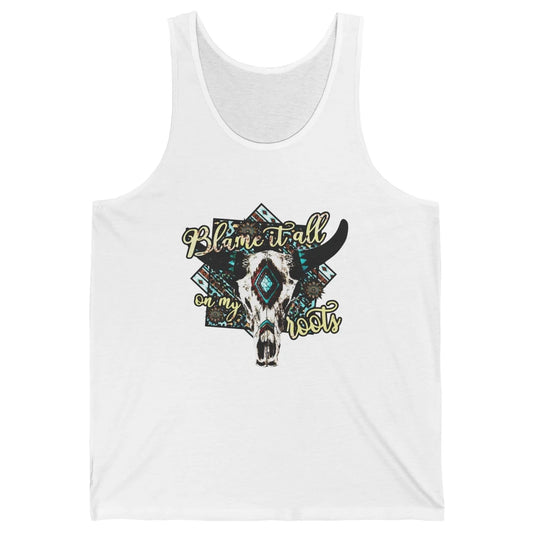 Retro Boot Blame It All On My Root Cow Skull Western Cowboy Unisex Jersey Tank