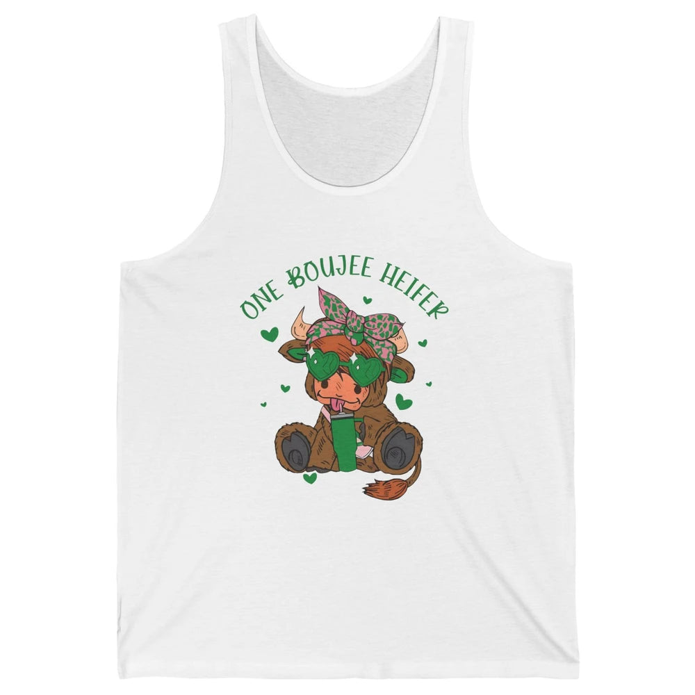 St Patricks Highland Cow One Boujee Heifer Shamrock St Paddy Unisex Jersey Tank