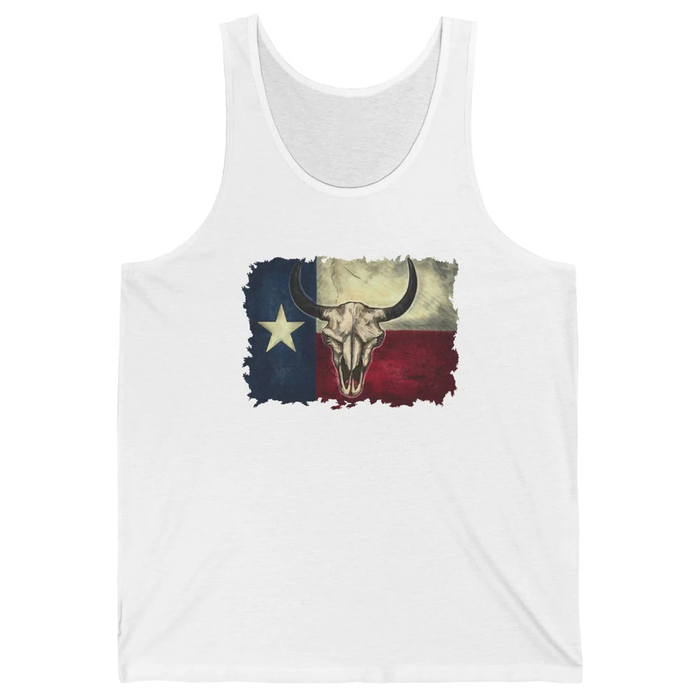 Retro Bull Skull Texas Map Western Country Cowboy Cowgirl Unisex Jersey Tank