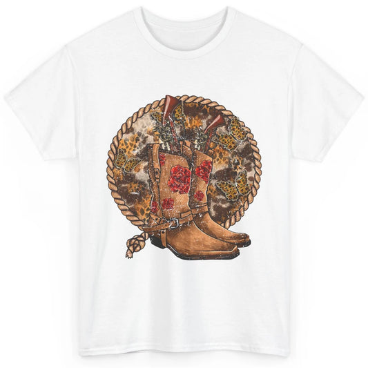 Retro Leopard Cowgirl Boots Sunflower Rodeo Western Country Classic Unisex T-Shirt