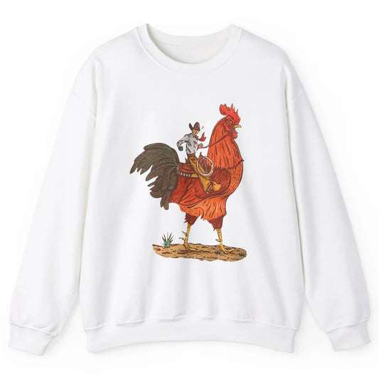 Retro Cowboy Riding Rooster Funny Western Country Cowboy Unisex Crewneck Sweatshirt