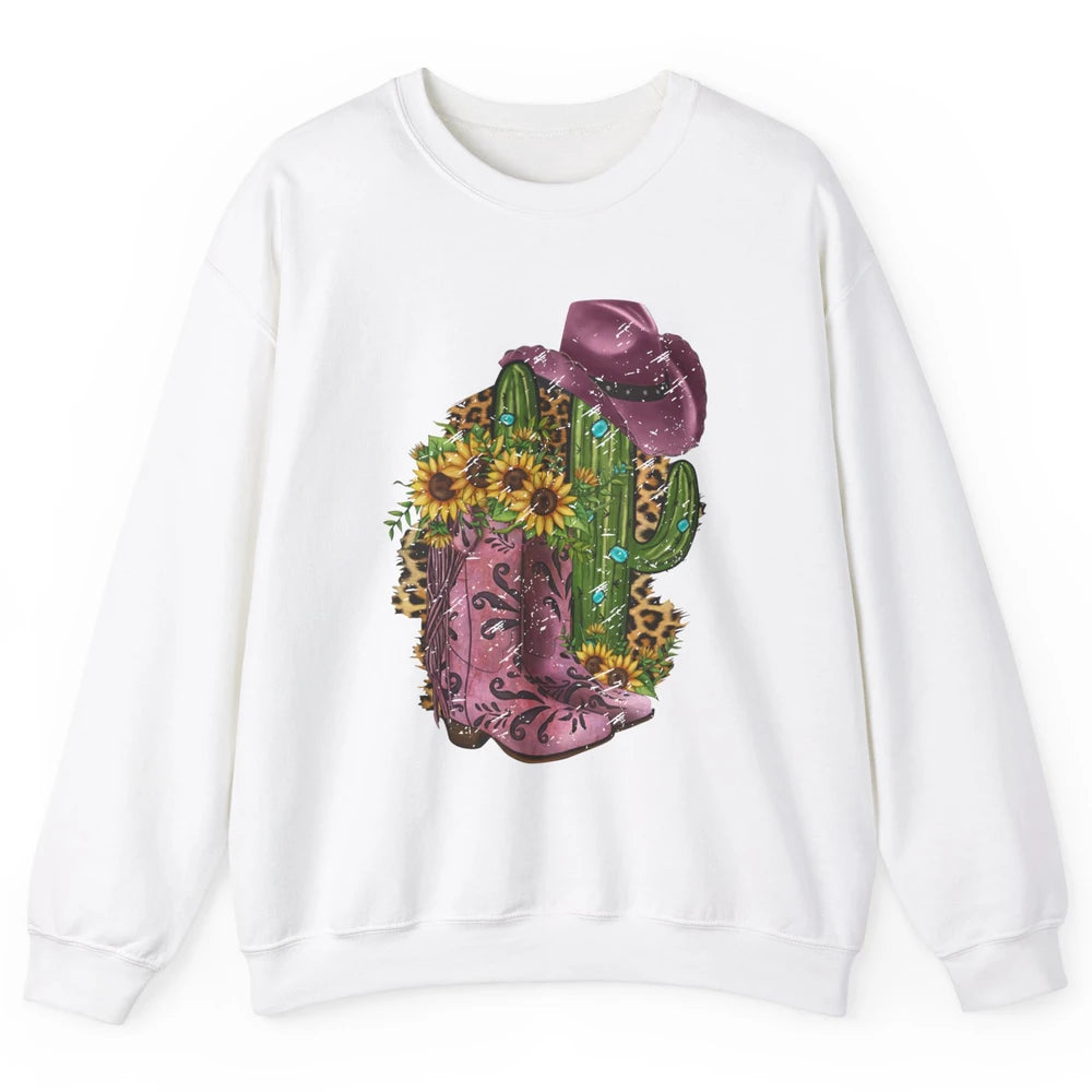 Retro Cowboy Boots & Hat Sunflower Let's Go Girls Cowgirls Unisex Crewneck Sweatshirt