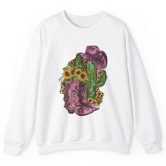 Retro Cowboy Boots & Hat Sunflower Let's Go Girls Cowgirls Unisex Crewneck Sweatshirt