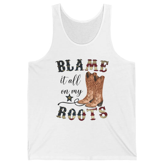 Retro US Flag Cowboy Boots Blame It All On My Roots Western Unisex Jersey Tank