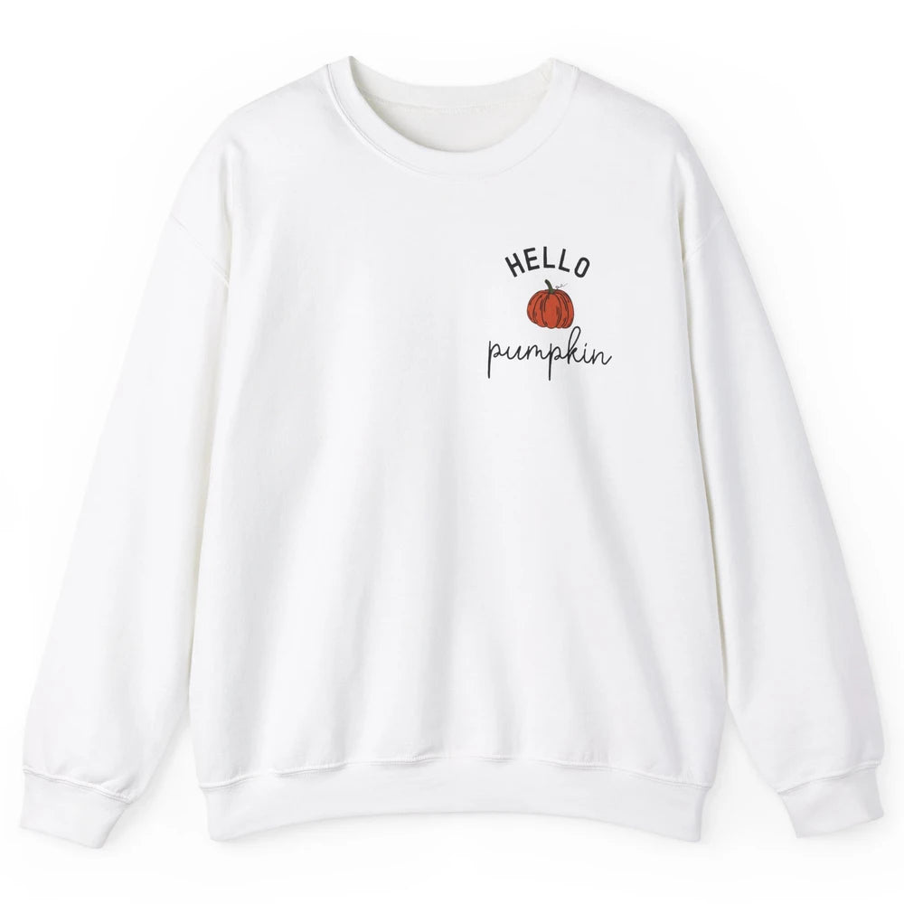 Pumpkin Halloween Hello Pumpkin Fall Thanksgiving Pocket Unisex Crewneck Sweatshirt