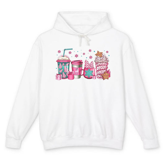Pink Christmas Coffee Christmas Tree Cake Christmas Lovers Unisex Lightweight Hoodie