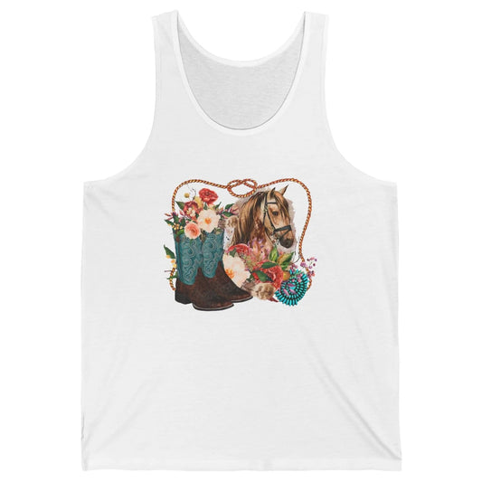 Retro Floral Cowboy Boots And Horse Western Country Cowgirl Unisex Jersey Tank