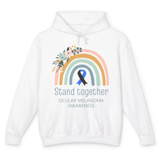 Ocular Melanoma Awareness Rainbow Floral Black Blue Ribbon Unisex Lightweight Hoodie