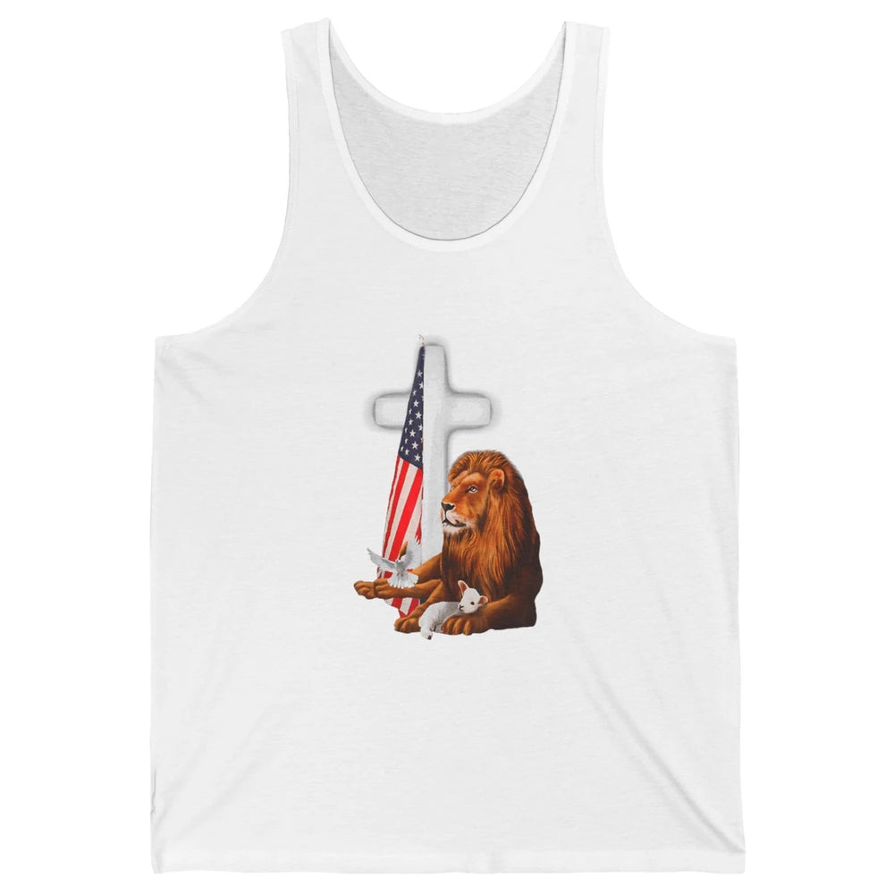 Patriotic Christian Lamb Bible Verse Lion Cross Religious Unisex Jersey Tank