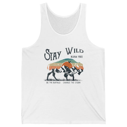 Retro Buffalo Mountain Sunset Stay Wild Roam Free Western Unisex Jersey Tank