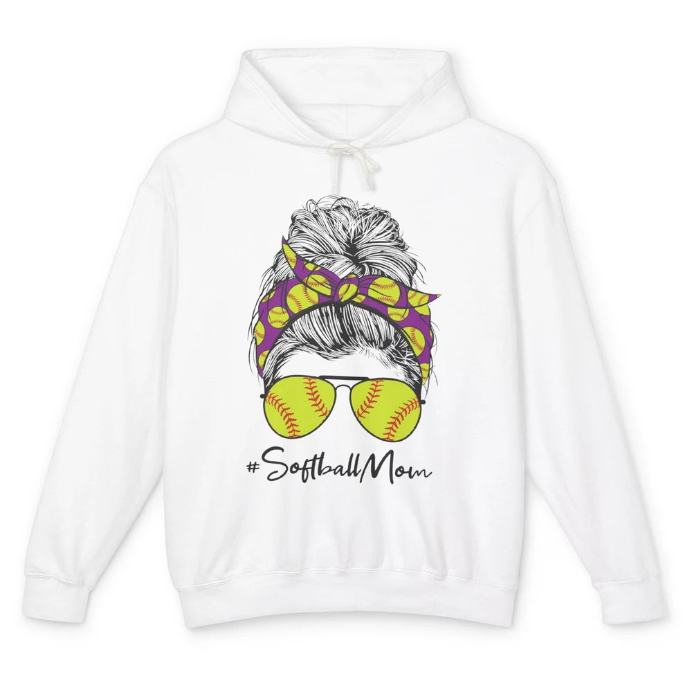 Mom Life Softball Mom Bun Softball Headband Sunglasses Unisex Lightweight Hoodie