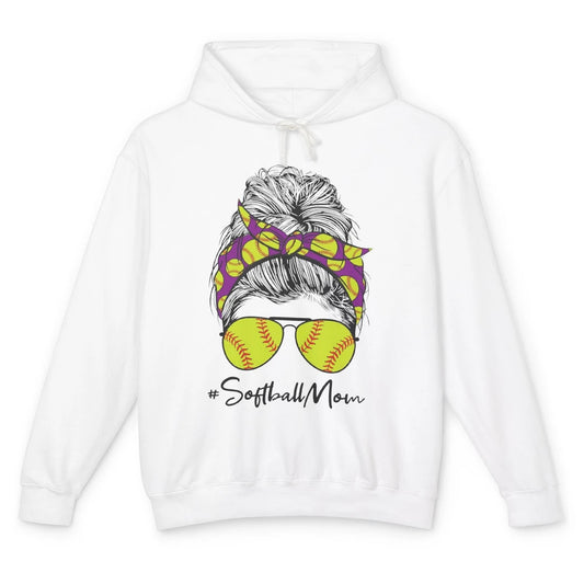 Mom Life Softball Mom Bun Softball Headband Sunglasses Unisex Lightweight Hoodie