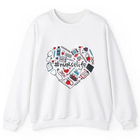 Nurse Life Stethoscope Heart Funny Nursing Love CNA Worker Unisex Crewneck Sweatshirt