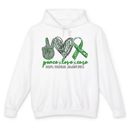 PANS/PANDAS Awareness Green Ribbon Peace Love Cure Unisex Lightweight Hoodie