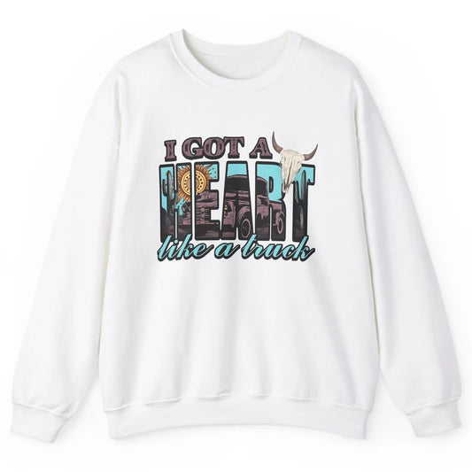 Retro Desert Bull Skull I Got A Heart Like A Truck Western Unisex Crewneck Sweatshirt