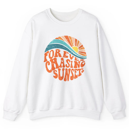 Retro Rainbow Forever Chasing Sunset Hippie Girl Peace Lover Unisex Crewneck Sweatshirt