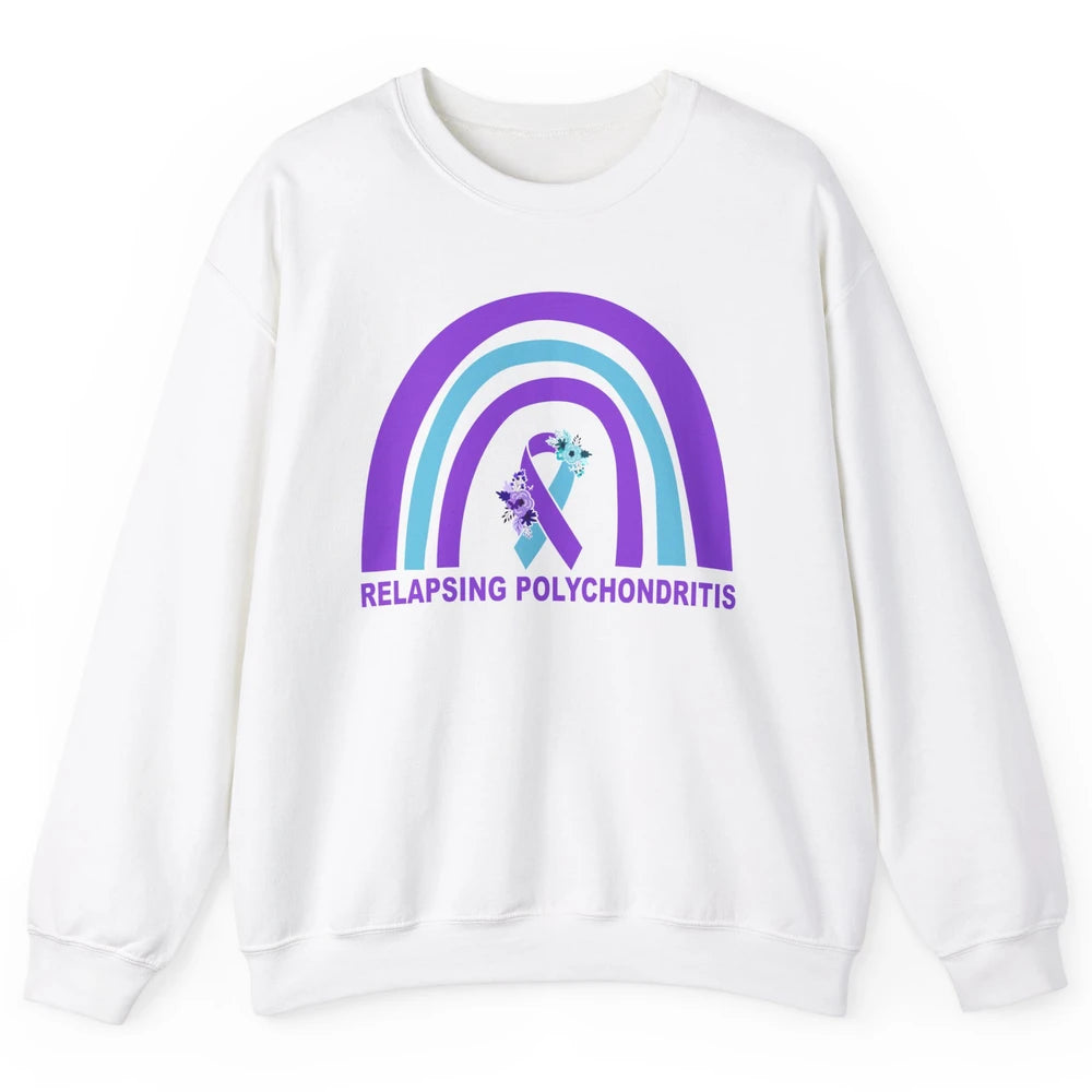 Relapsing Polychondritis Awareness Floral Blue Purple Ribbon Unisex Crewneck Sweatshirt