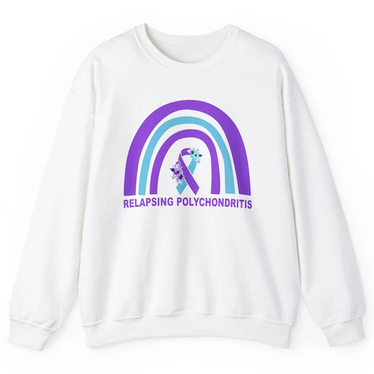 Relapsing Polychondritis Awareness Floral Blue Purple Ribbon Unisex Crewneck Sweatshirt