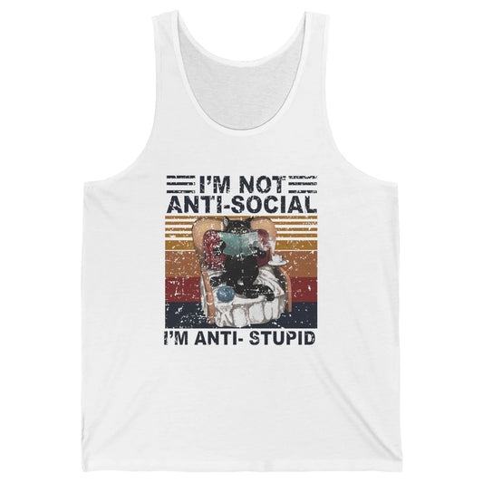 Retro Cat Reading I'm Not Anti-Social I'm Anti-Stupid Book Unisex Jersey Tank
