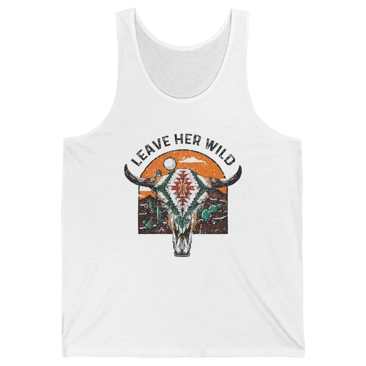 Retro Desert Boho Bull Skull Leave Her Wild Western Country Unisex Jersey Tank