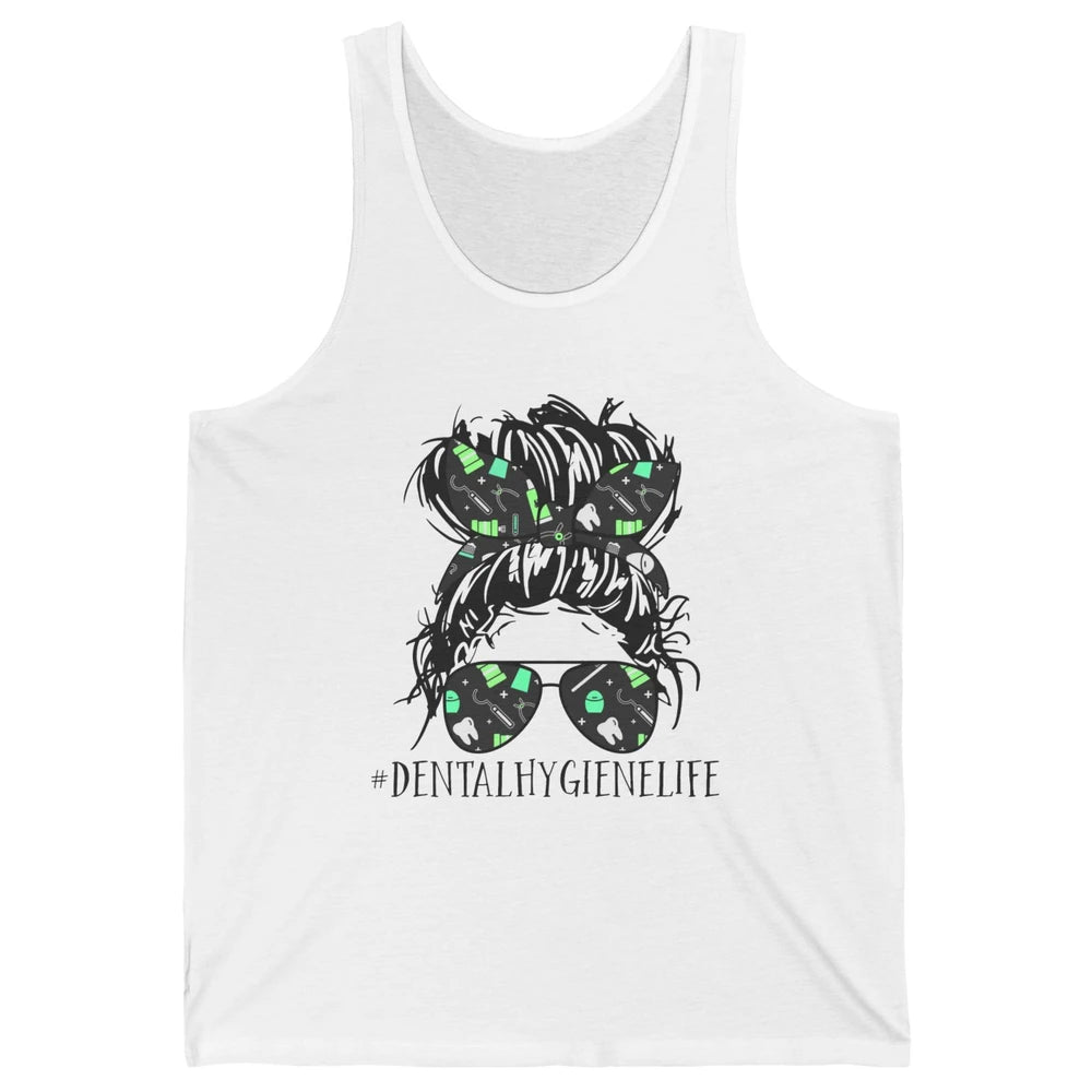 Retro Dentist Dental Hygiene Life Messy Bun Hair Sunglasses Unisex Jersey Tank