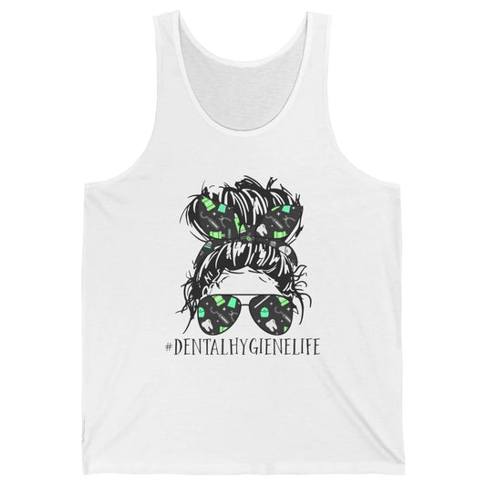 Retro Dentist Dental Hygiene Life Messy Bun Hair Sunglasses Unisex Jersey Tank