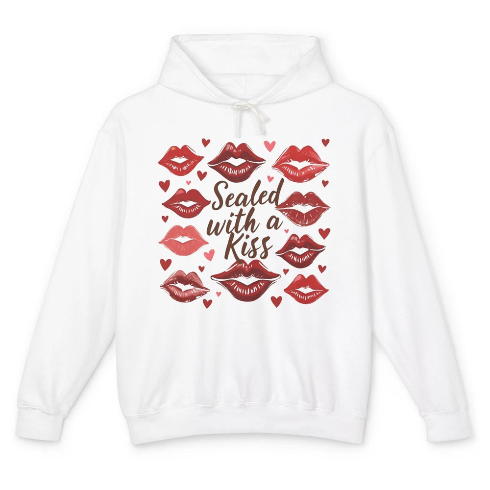 Sealed With A Kiss Sexy Red Lips Happy Valentine's Day Heart Love Unisex Lightweight Hoodie