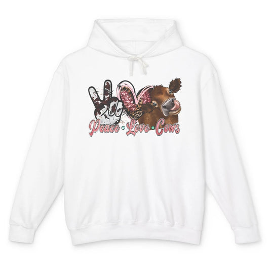 Peace Love Cows Farm Animals Western Cowhide Cow Lovers Gift Unisex Lightweight Hoodie