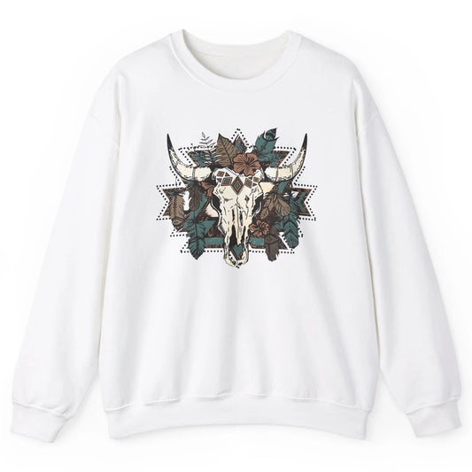 Retro Boho Bull Skull Aztec Desert Cactus Western Country Unisex Crewneck Sweatshirt