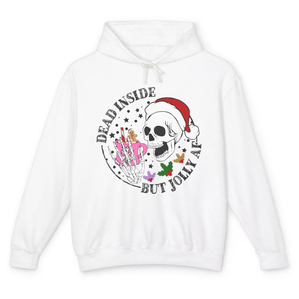 Christmas Skeleton Coffee Dead Inside But Jolly AF Christmas Unisex Lightweight Hoodie