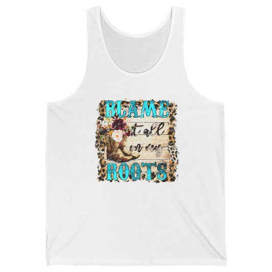 Retro Leopard Cowboy Boots Blame It On My Roots Western Girl Unisex Jersey Tank