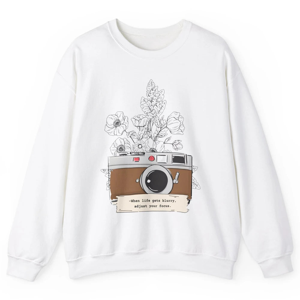 Retro Adjust Your Focus Floral Camera Mental Health Therapy Unisex Crewneck Sweatshirt