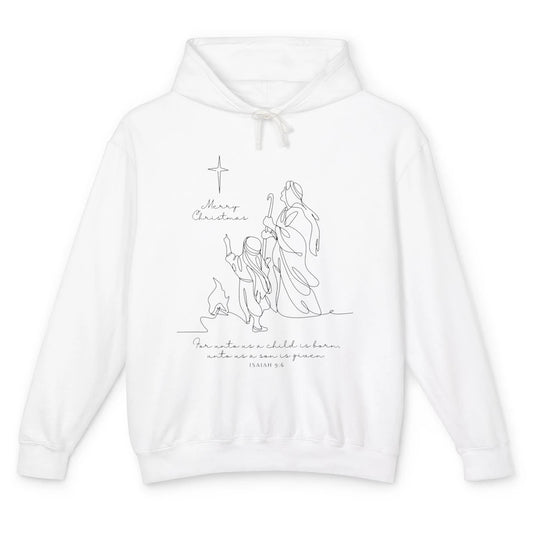 Merry Christmas Unto Us Child Is Born Christian Bible Verse Unisex Lightweight Hoodie