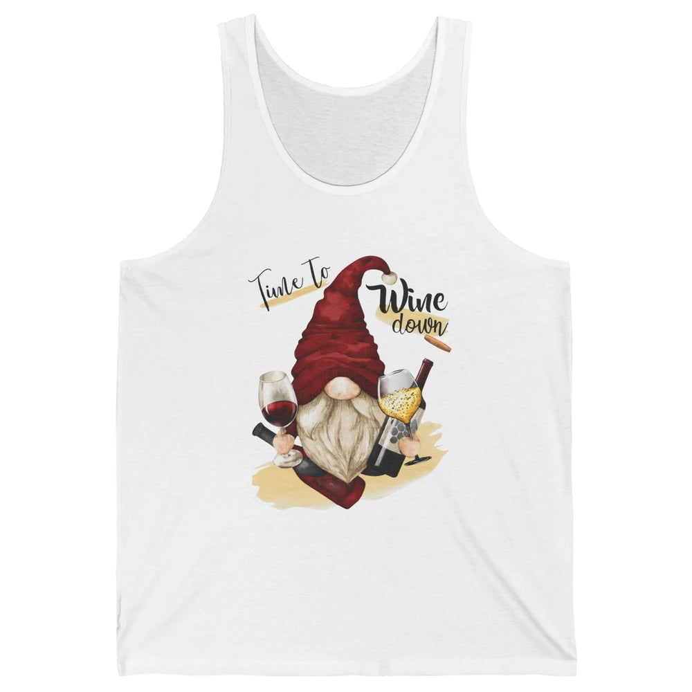 Christmas Gnome Wine It's Time to Wine Down Winter Holiday Unisex Jersey Tank