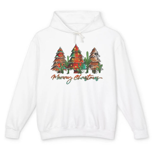 Merry Christmas Tree Western Christmas Desert Cactus Leopard Unisex Lightweight Hoodie