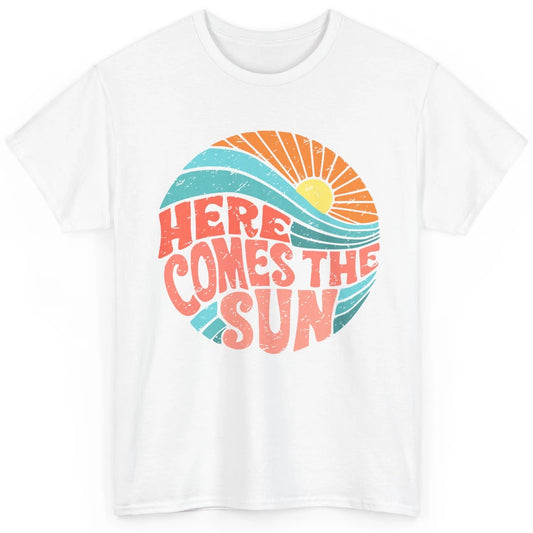 Retro Rainbow Sunrise Here Comes The Sun Hippie Girl Classic Unisex T-Shirt