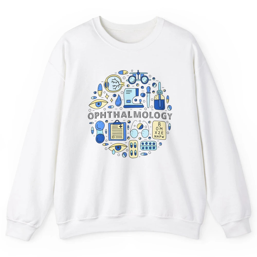 Optometrist Eye Chart Phoropter Symbols Ophthalmology Tech Unisex Crewneck Sweatshirt