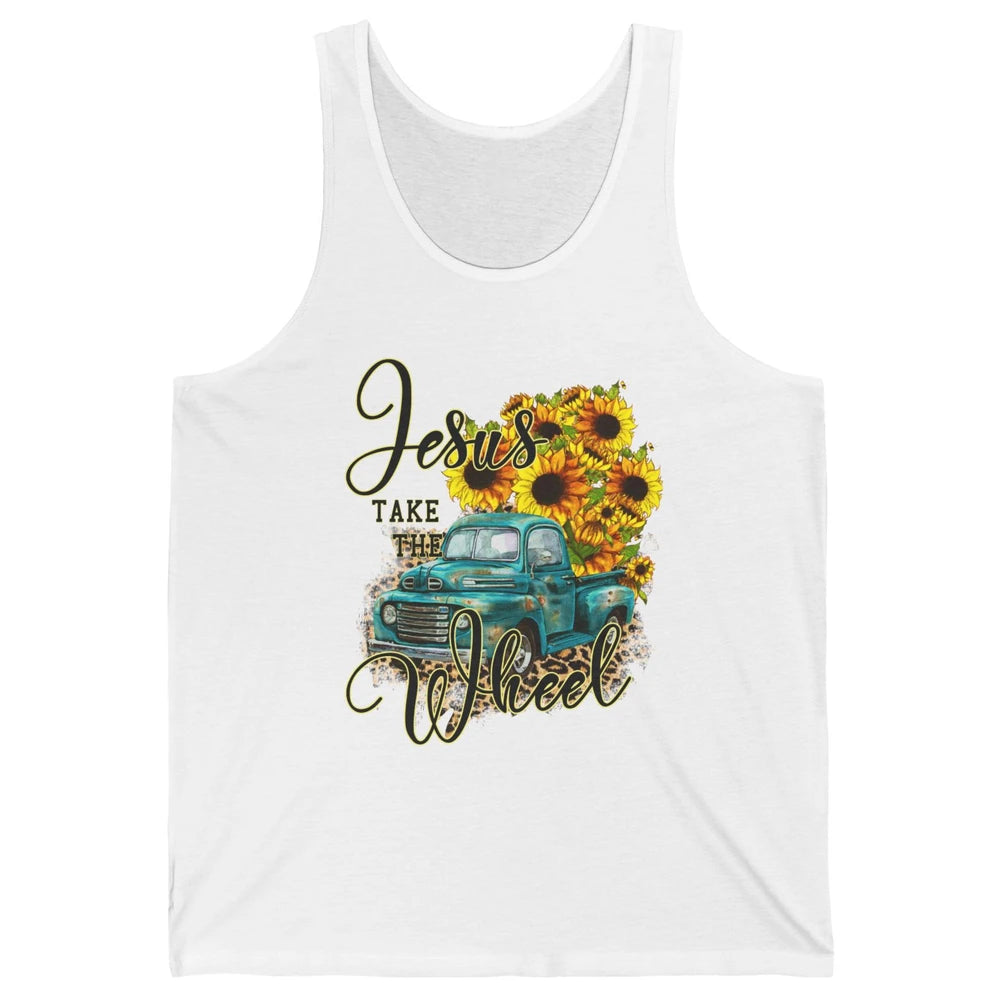 Sunflower Jesus Take The Wheel Christian Gift Leopard Print Unisex Jersey Tank