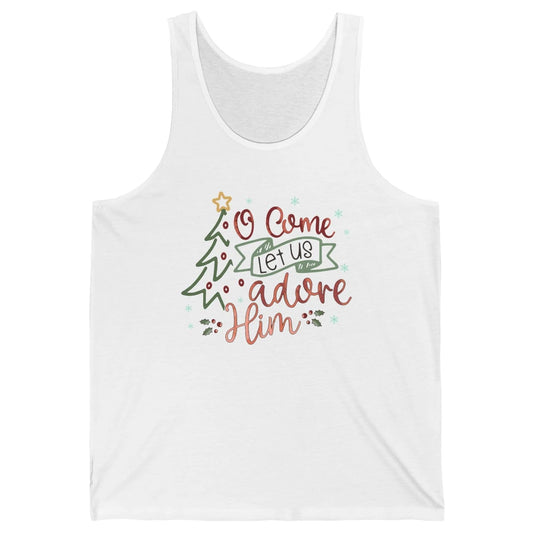 Retro Christmas Tree O Come Let Us Adore Him Christian Jesus Unisex Jersey Tank