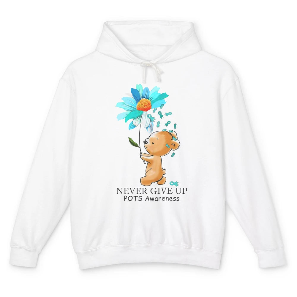 POTS Awareness Keep Going Daisy Bear Turquoise Sunflower Unisex Lightweight Hoodie