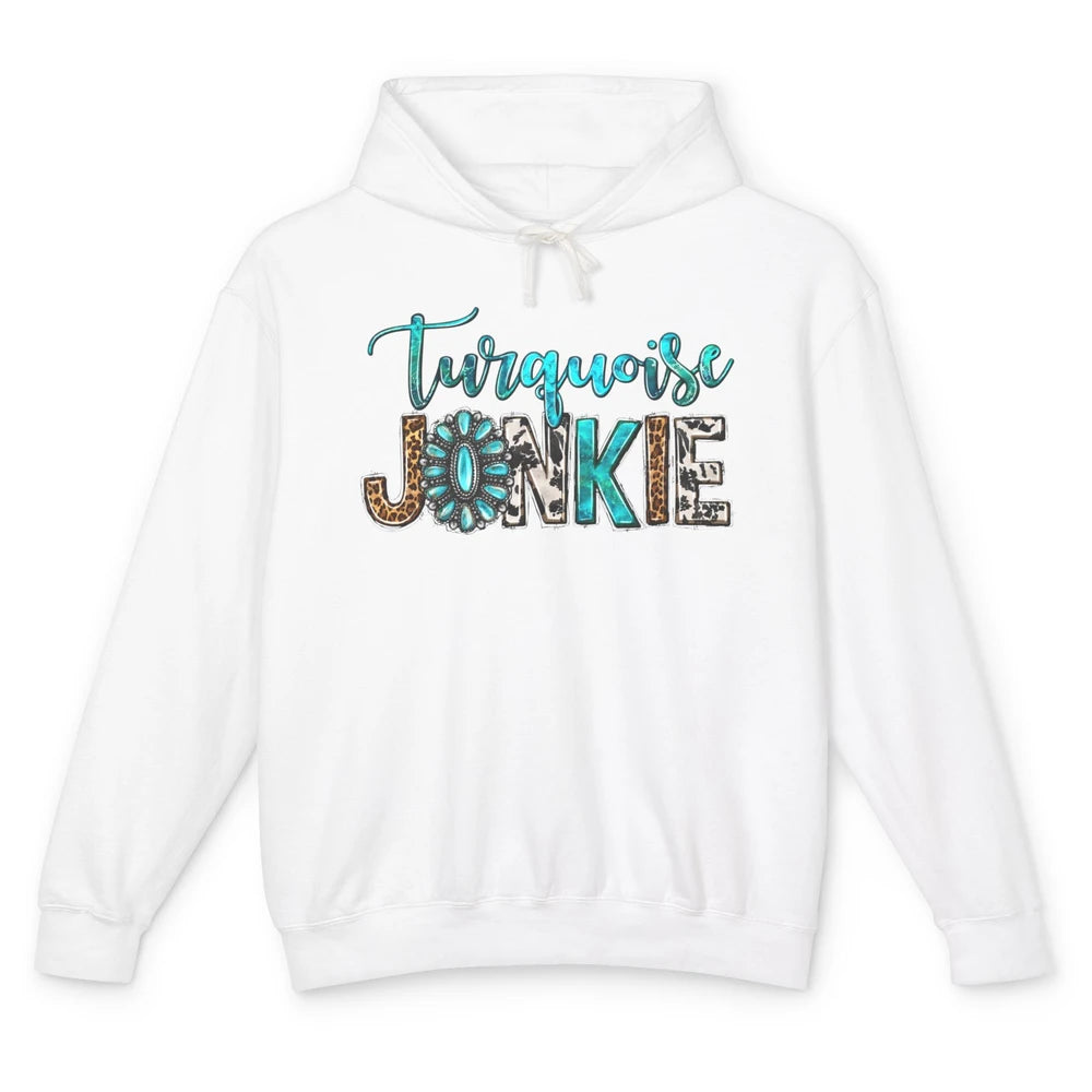 Retro Leopard Turquoise Junkie Gemstone Western Country Unisex Lightweight Hoodie