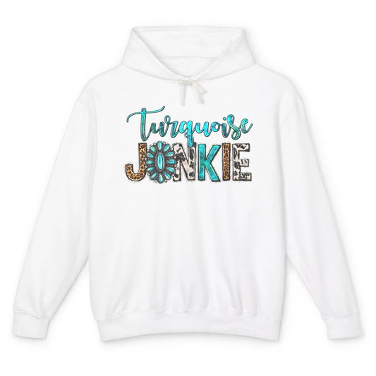 Retro Leopard Turquoise Junkie Gemstone Western Country Unisex Lightweight Hoodie