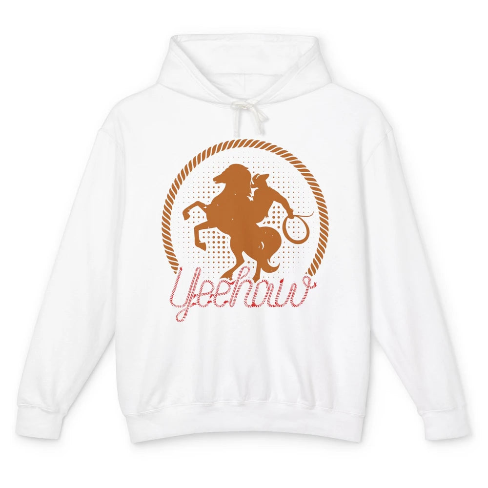 Retro Cowboy Lasso Hat Yeehaw Western Country Cowgirls Horse Unisex Lightweight Hoodie