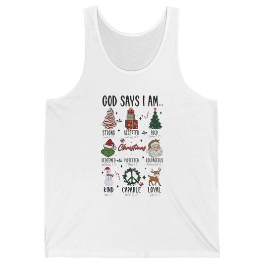 Retro Christmas God Says I Am Bible Verse Religious Boy Girl Unisex Jersey Tank